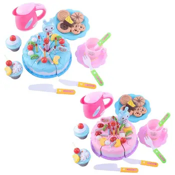 

Kid 62PCS Mini DIY Kitchen Cut Fruit Cream Birthday Cake Dessert Cookie Bread Food Tea Teapot Cup Cutting Knives Cookware Toy