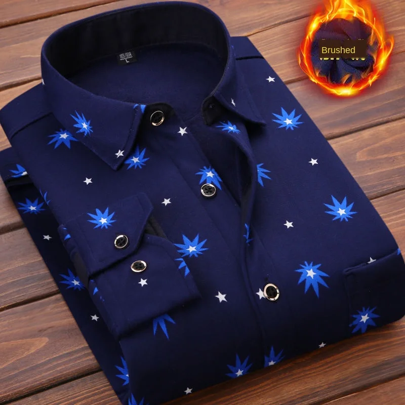 Spring Winter Men's Long Sleeve Plaid Flannel Fur Lined Thick Work Shirts fleece warm long sleeve shirt for men dress shirts | Мужская