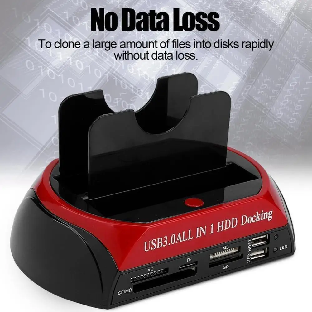 

New Hard Drive Docking Station USB 2.0 to 2.5 3.5 Inch SATA IDE Dual Slots External HDD SSD Enclosure with Card Reader and USB