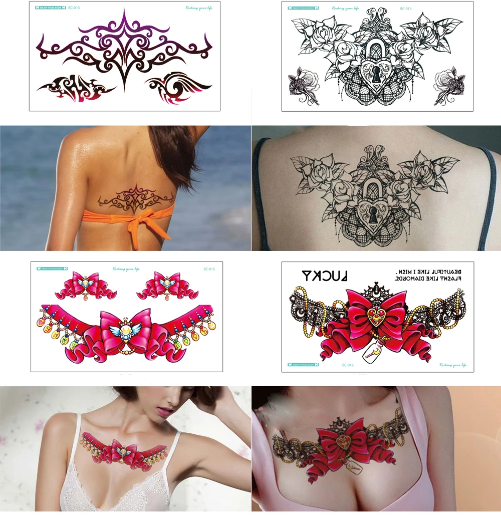 Sexy Chest Lower Back Tattoos for Women,Flower Temporary Tattoos Paper,Waterproof Tattoo Stickers
