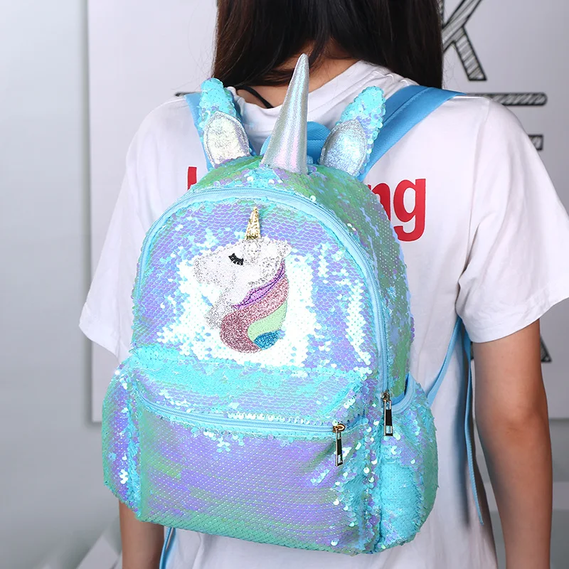 Единорог большой емкости блесток школьные сумки для девочек Mochila Escolar Рюкзак Милый Мультфильм школьный рюкзак для девочек Школьный рюкзак