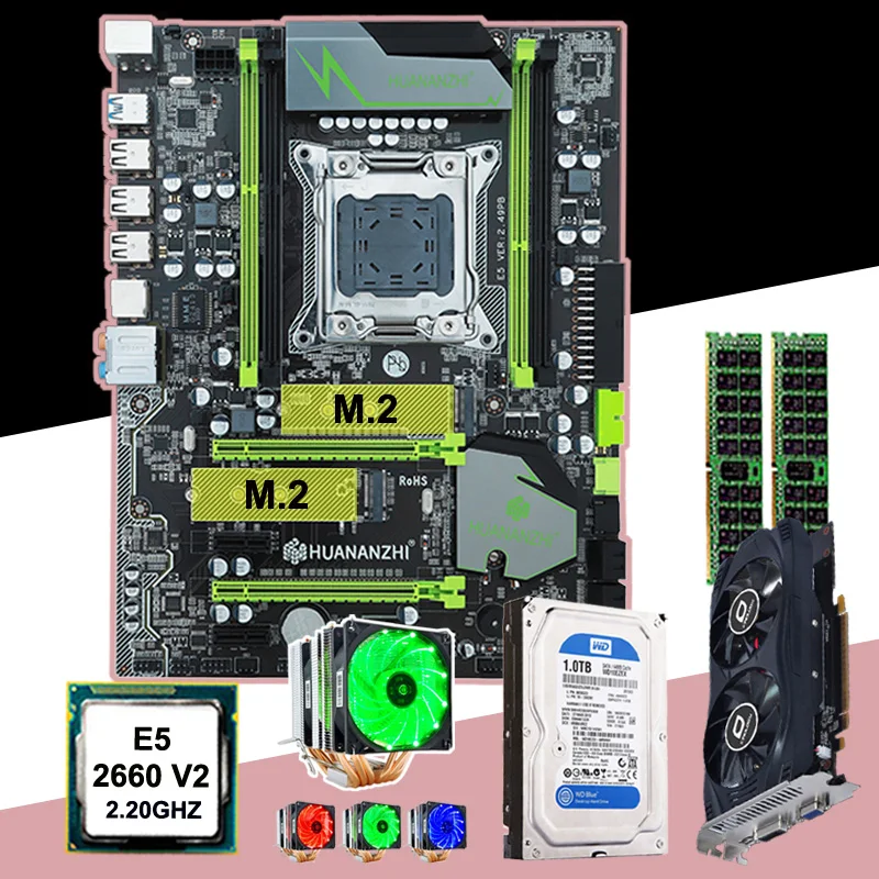 Комплект материнской платы HUANAN ZHI X79 ЦП Intel Xeon E5 2660 V2 6 тепловых трубок видеокарта