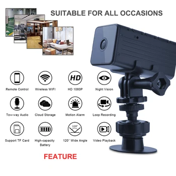 

HD 1080P WIFI Camera Wireless Cloud Storage Loop Video Recorder 120 Degree View IR Night Vision Built-in Battery Mini Camcorder