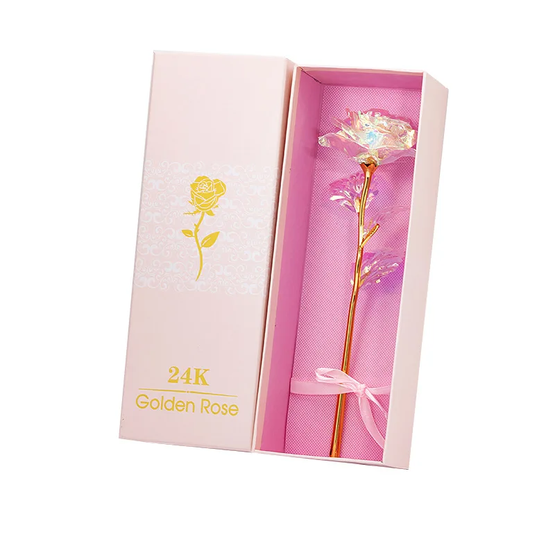 Roses and gift boxes 1 шт., имитация вечности, 24 K, Золотая фольга, розовый цветок, радуга, День Святого Валентина, романтический цветок, свадебный подарок, красивый светодиодный светящийся - Цвет: Roses and gift boxes