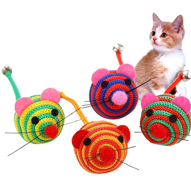 

1PCs Lovely Cartoon Stripe Nylon Rope Round Ball Mouse Long Tail Bell Pet Dog Cat Bite Play Toys Chasing Toys Cat Supplies