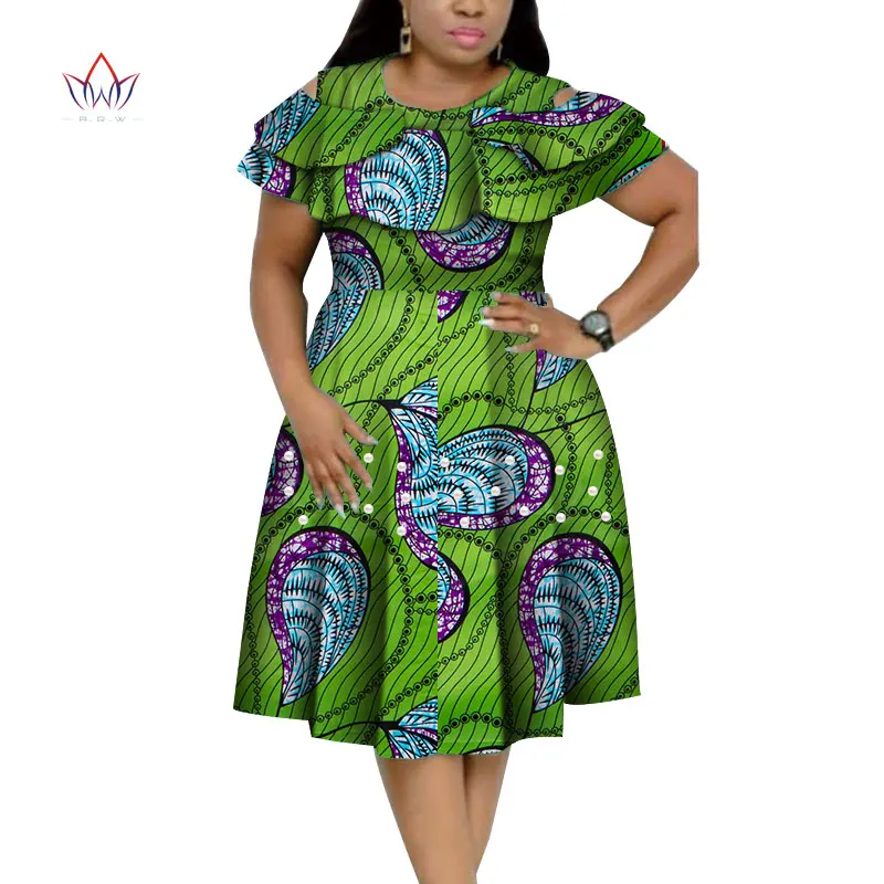 New Bazin Riche African Ruffles Collar Dresses for Women Dashiki Print Pearls Dresses Vestidos Women African Clothing WY4401 african wear for ladies