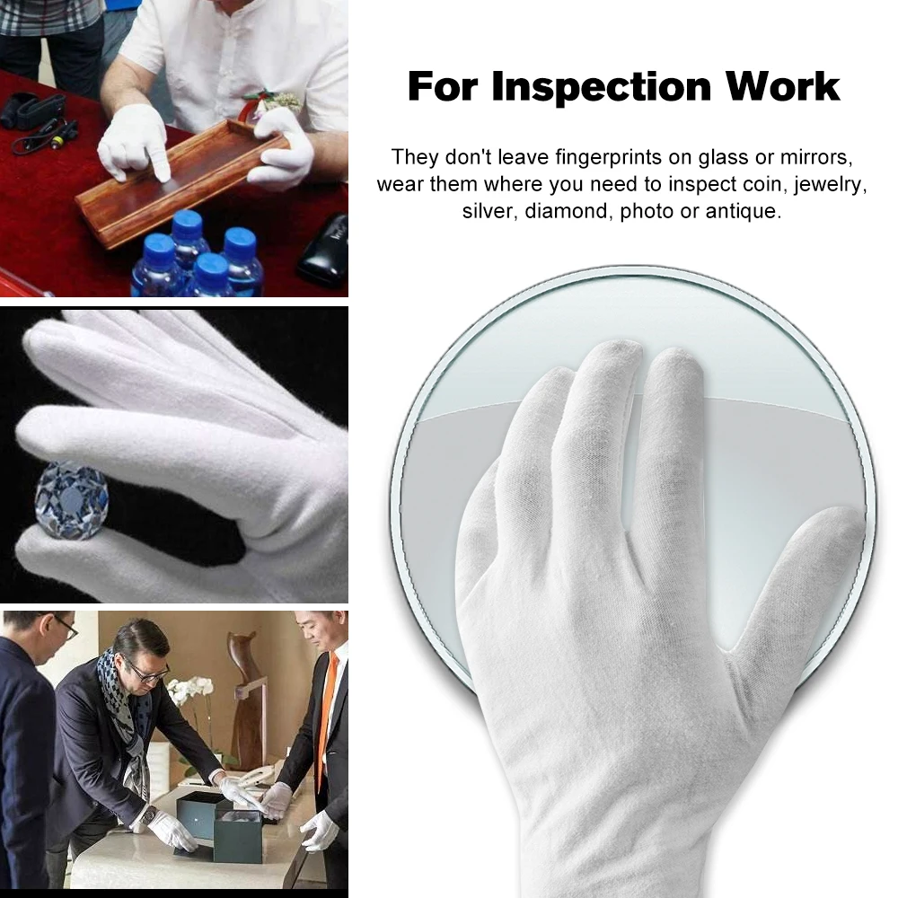 Cotton Gloves 12 Pairs/Lot White Soft Cotton Ceremonial Gloves Stretchable Lining Glove for Male Female Serving/Waiters/Drivers Gloves