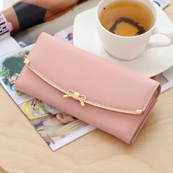 

2020 New Ladies Wallet Women's Long Buckle Wallet Big Bill Holder Multifunction Large Capacity Bow Cute Clutch Women