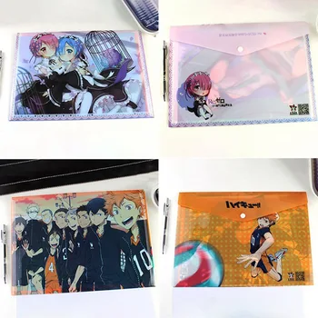 

1 pcs Anime Re: Zero Ram Rem File Bag Haikyuu!! Files Holder PVC Press Button File Bag Waterproof