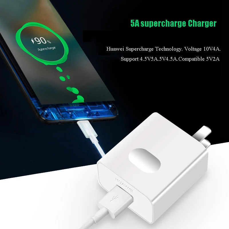 

Original HUAWEI 10V4A Mate 20 SuperCharger 40W USB Fast Charger Adapter 5A USB 3.1 TYPE-C Dash Cable For Honor 9 10 P30 P20 P10