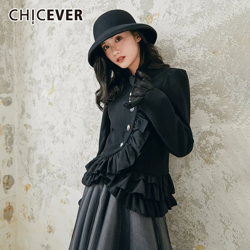 CHICEVER винтажное лоскутное пальто с оборками для женщин стоячий воротник