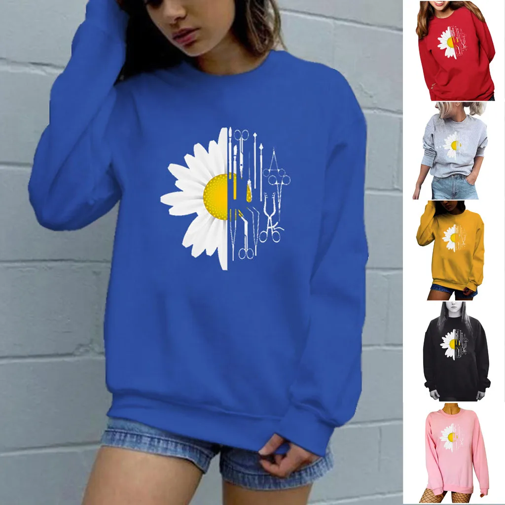 

Women daisy sun flower print Sweatshirt Casual Loose Hooded Long Sleeve Pullover Winter Autumn Girl Streetwear Hip Hop Hooded