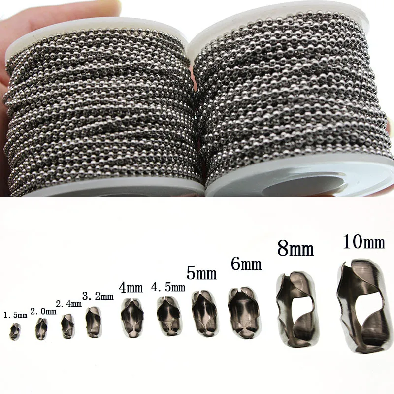 1.5 2.0 2.4 3.2 4 6 8 10mm Beaded Ball Stainless Steel Bulk Ball Bead Chains & Connector Clasp For DIY Necklace Jewelry Making