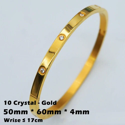 Gold-4mm Трендовые Кристальные браслеты для женщин, серебряный, золотой, розовый браслет, титановые браслеты для любви, браслеты из нержавеющей стали, ювелирные изделия - Окраска металла: Gold-4mm