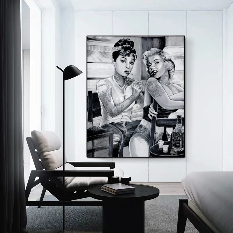 Monroe Hepburn портрет холст живопись на стене тату курительные женские плакаты и