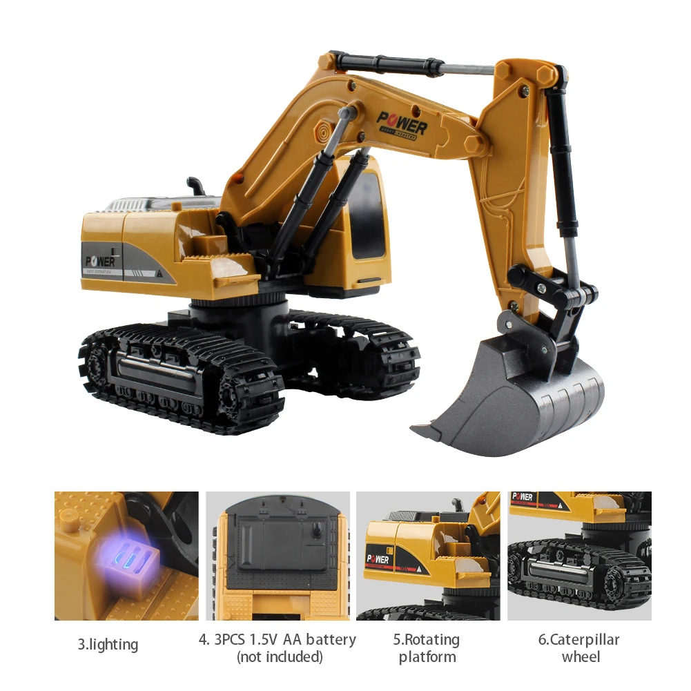 

1:24 Truck Rechargeable Crawler RC Excavator Digger Toy Kids Gift Light Music Remote Control Multifunctional 6 Channel Mini