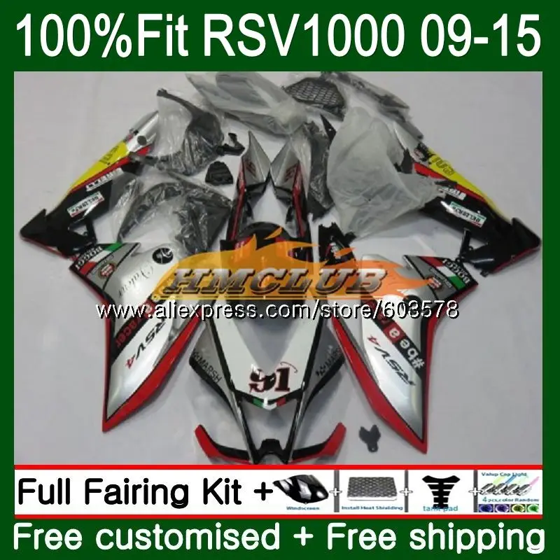 Инъекции для Aprilia RSV4 RSV1000R 2010 2011 2012 2013 43CL. 45 РСВ 1000 R RSV1000 09, 10, 11, 12, 13, 14, 15 лет, красный серебристый обтекатель