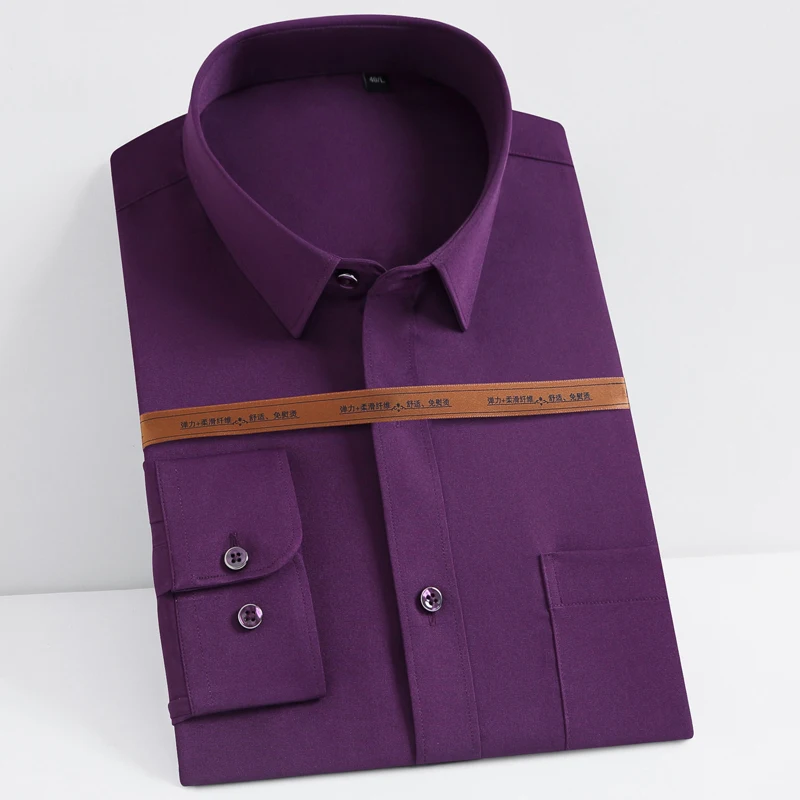 Shirts Stretch Long-Sleeve Office Casual Dress Formal-Work Mens Solid Thin Basic-Tops