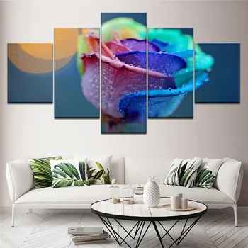 

5 Pcs Abstract Multicolored Roses Flowers Wall Art Painting Hd Printing Modern Frameless Decorative Room Canvas Poster