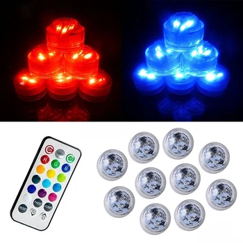 10Pcs Led Remote Controlled Batterij Onderwater Zwembad Licht IP67 Waterdichte Rgb Submersible Vaas Aqaurium Decoratie Zwembad Licht