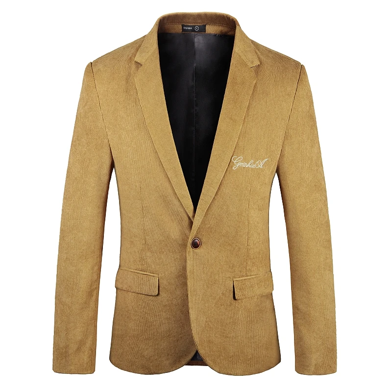 

Blazer Men Slim Casual Fit Business Work Daily Life Fashion Suit Jacket Korean Style Black Blue Single Khaki Breasted 1 Button