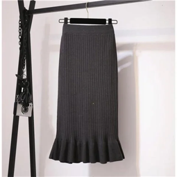 gray 70cm Женская трикотажная юбка, весна-осень, модная, новая, элегантная, Mermai, однотонная, для девушек, повседневная, юбки, для женщин, s, с высокой талией, свитер, юбка - Цвет: gray 70cm