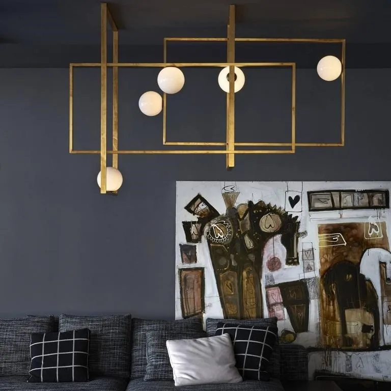 Creative Rectangle 5 Glass Ball LED Pendant Lights Parlor Foyer Dining room Pendant Lamp Bedroom Hanglamp Gold/Black 110-260V