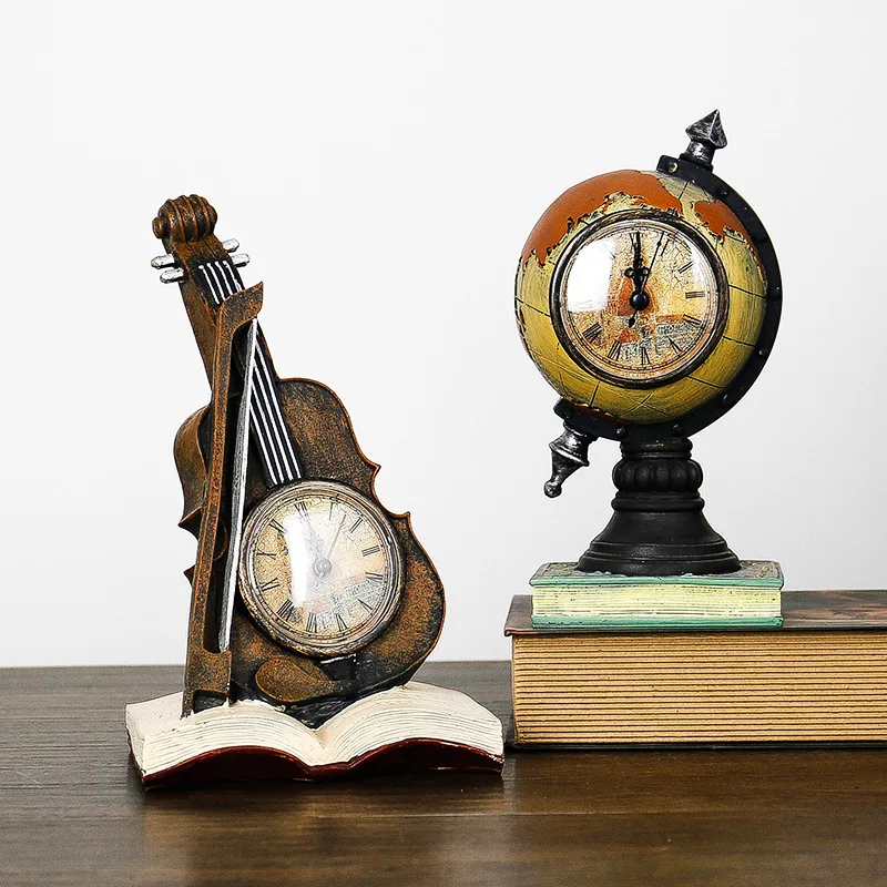 

Resin Retro Creative Violin Clocks Ornaments Musical Window Crafts Office Desktop Home Decoration Accessories