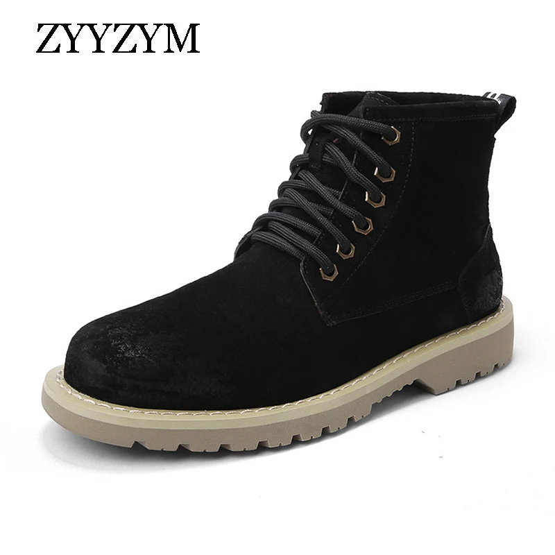 

ZYYZYM Mens Boots Autumn Spring Lace-Up Style Outdoor Boots Male Comfortable Shoe Pig Suede Zapatos De Hombre Boots Men
