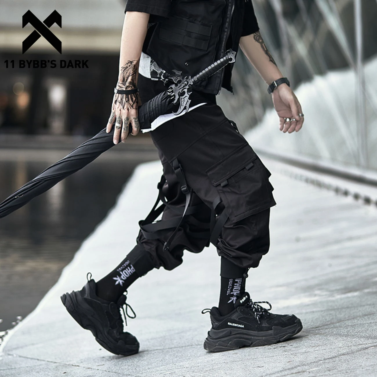 Joggers Pants Tactical Streetwear-Trousers Oversized Bybbs Dark Fashion Hip-Hop Ribbons