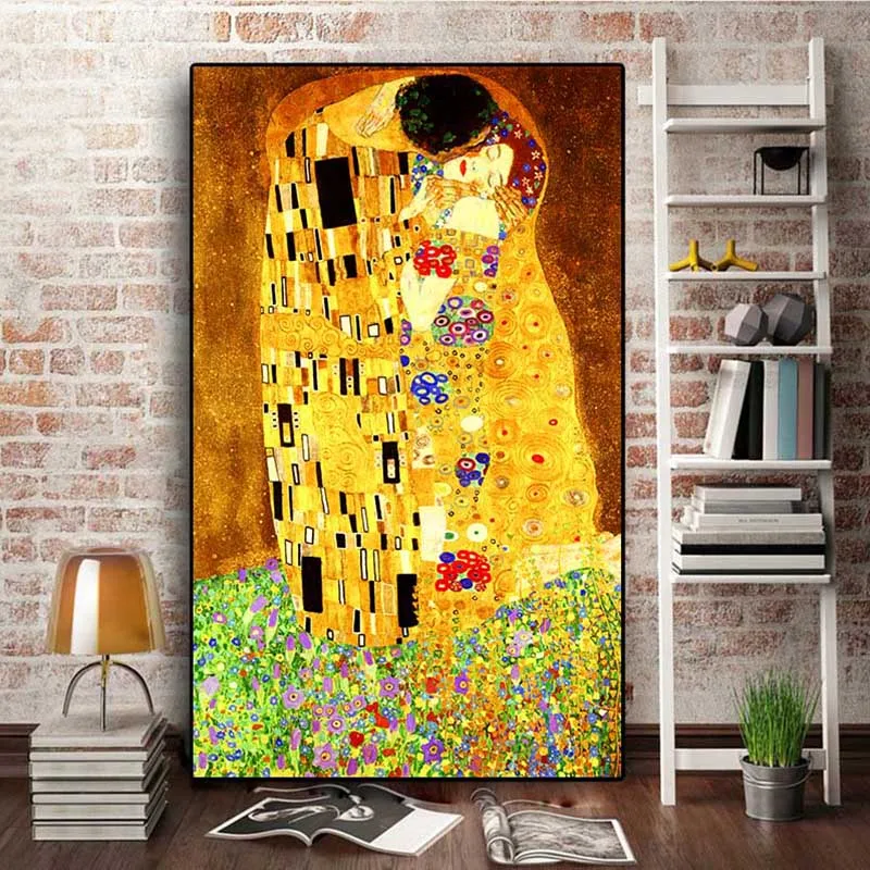 Gustav Klimt Kiss Famous Figure Wall Canvas Painting Print on Canvas Wall Art Pictures For Living Room Home Decoration No Frame