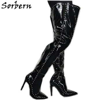 

Sorbern Patent Wide Fit Thigh Boots Women High Heel Stilettos Rivet Punk Style Shoes Unisex High Heels Wholesales Drop Shipping
