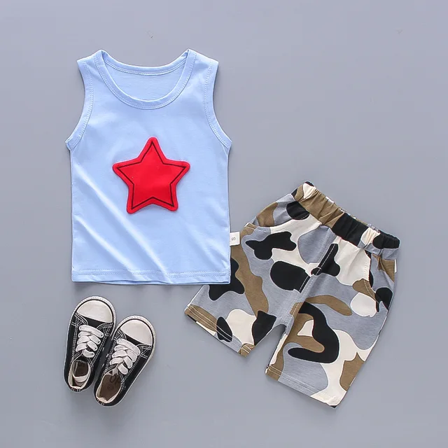 New Baby Girls Clothing Outfits Brand Summer Newborn Infant Sleeveless T-shirt Shorts 2pc/Sets Clothes Casual Sports Tracksuits EL wuxingV Blue