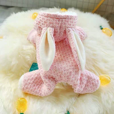 Jumpsuits Pet Dog Clothes Winte Warm Rabbit Ears Home Wear Overalls For Dog Jackets Coat Chihuahua Bichon Thicked Puppy Costumes - Цвет: Pink Four Legs