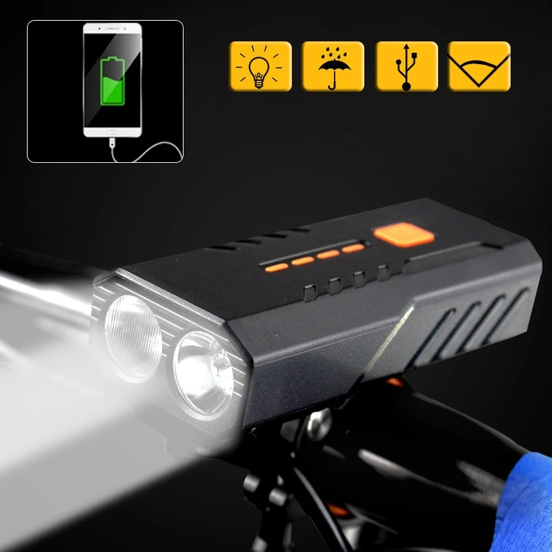 

Powerful Bike Front Light 2*T6 LED USB Rechargeable As Power Bank 4800mAh Bicycle Lights Waterproof Double Lamp 18650 Flashlight