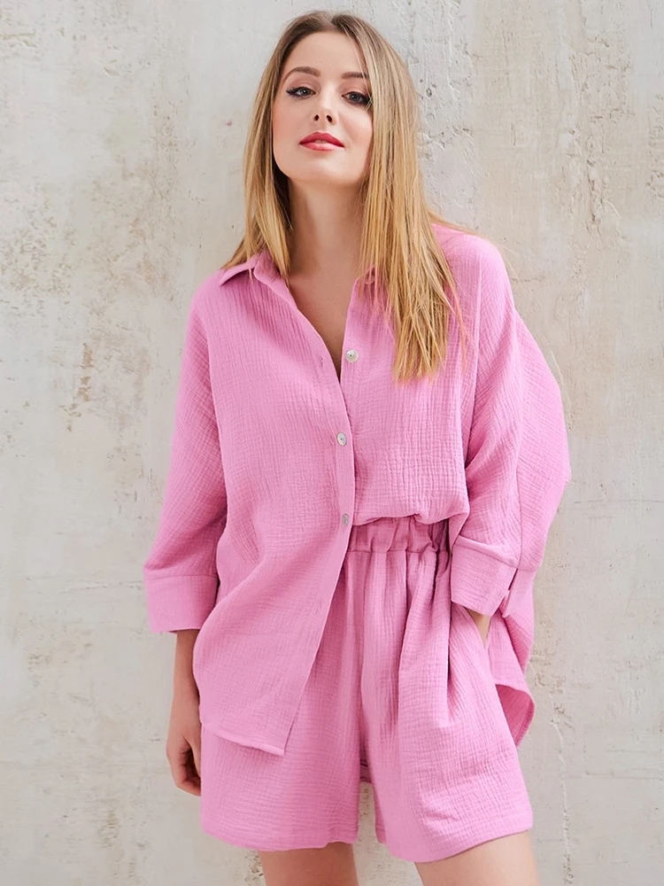 Waliicorners Pijamas Suits With Shorts Cotton Women Pajama Turn Down Collar Sleepwear Trousers Pocket 19 Hb7d6ce2f500849fa9efe08eec4e9e6e1p