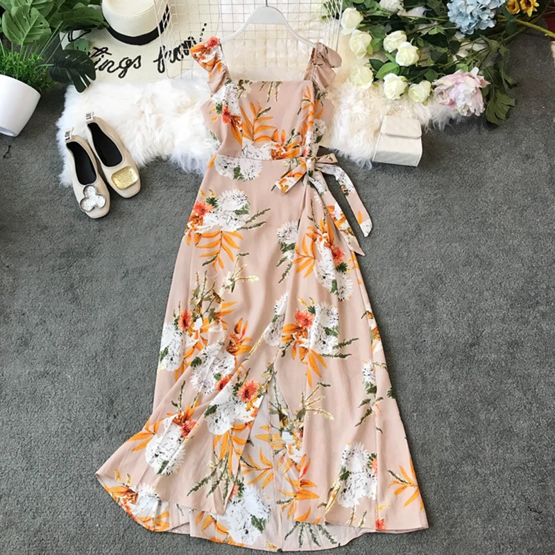 

Women Summer Beach Dress 2019 Boho Floral Print Bohemian Long Maxi Dress Sundress Slash Neck Wrap Travel Ladies Holiday Dresses