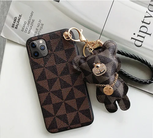 Милый чехол для телефона с объемным подвесным медведем для Iphone 11 Pro X Xs Max Xr 10 8 7 Plus, роскошный чехол из искусственной кожи - Цвет: Коричневый