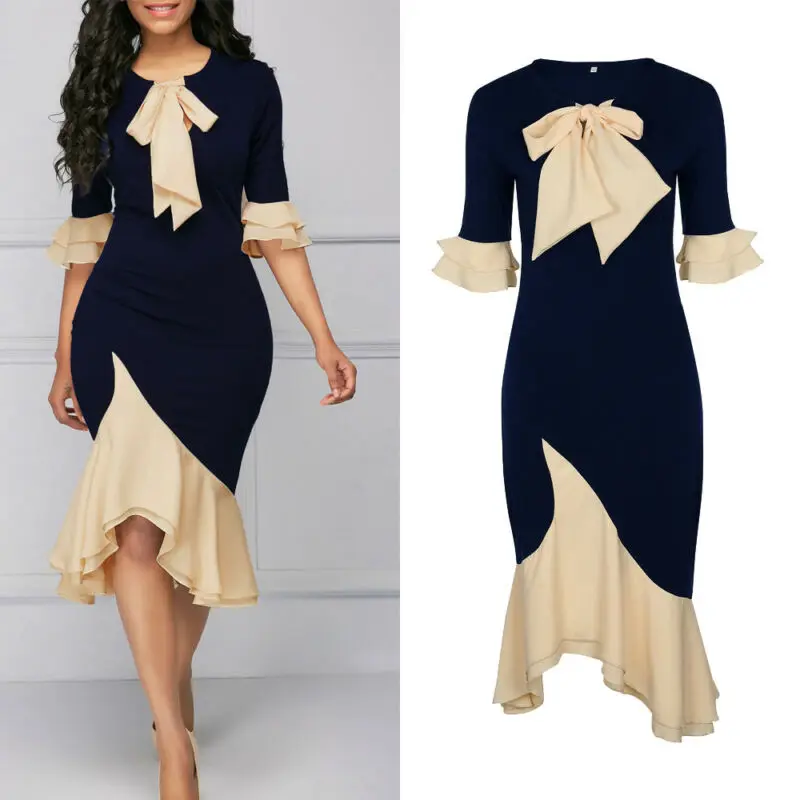 Women Dress Wedding Evening Party Ball Prom Gown Elegant Midi Dress Office Lady Bow Knot Vintage Dress Korean Fashion Clothes
