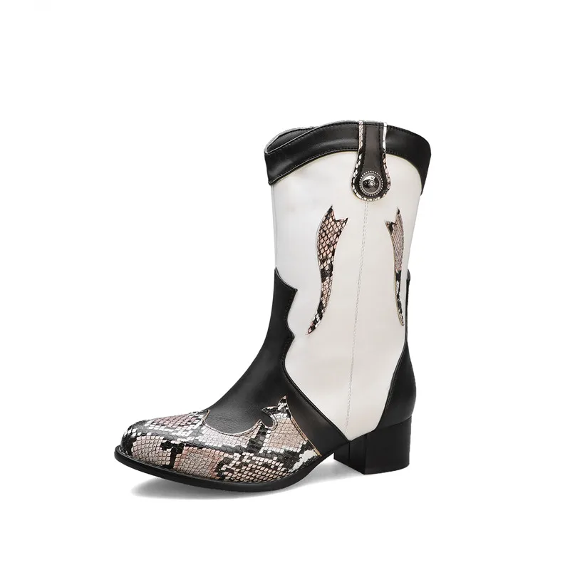 ASUMER/ г., Новое поступление, ботильоны женские ковбойские ботинки в европейском стиле со змеиным узором повседневная женская обувь смешанных цветов на осень и зиму - Цвет: snake brown