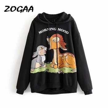 

ZOGAA Cartoon Hoodie Women Winter Warm Long Sleeve Hooded Sweatshirt Harajuku Casual Black Hoodies Loose Funny Female Pullover