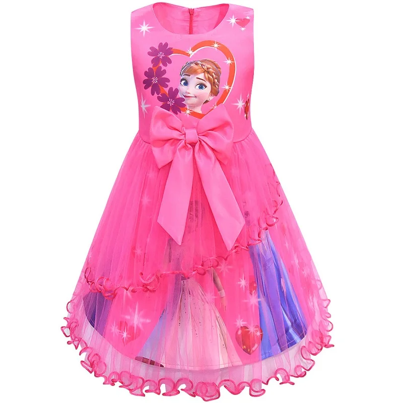 Новое платье для девочек платья Снежной Королевы Эльзы вечерние платья с принтом костюм Анны Новогодняя праздничная одежда для детей - Цвет: B-4