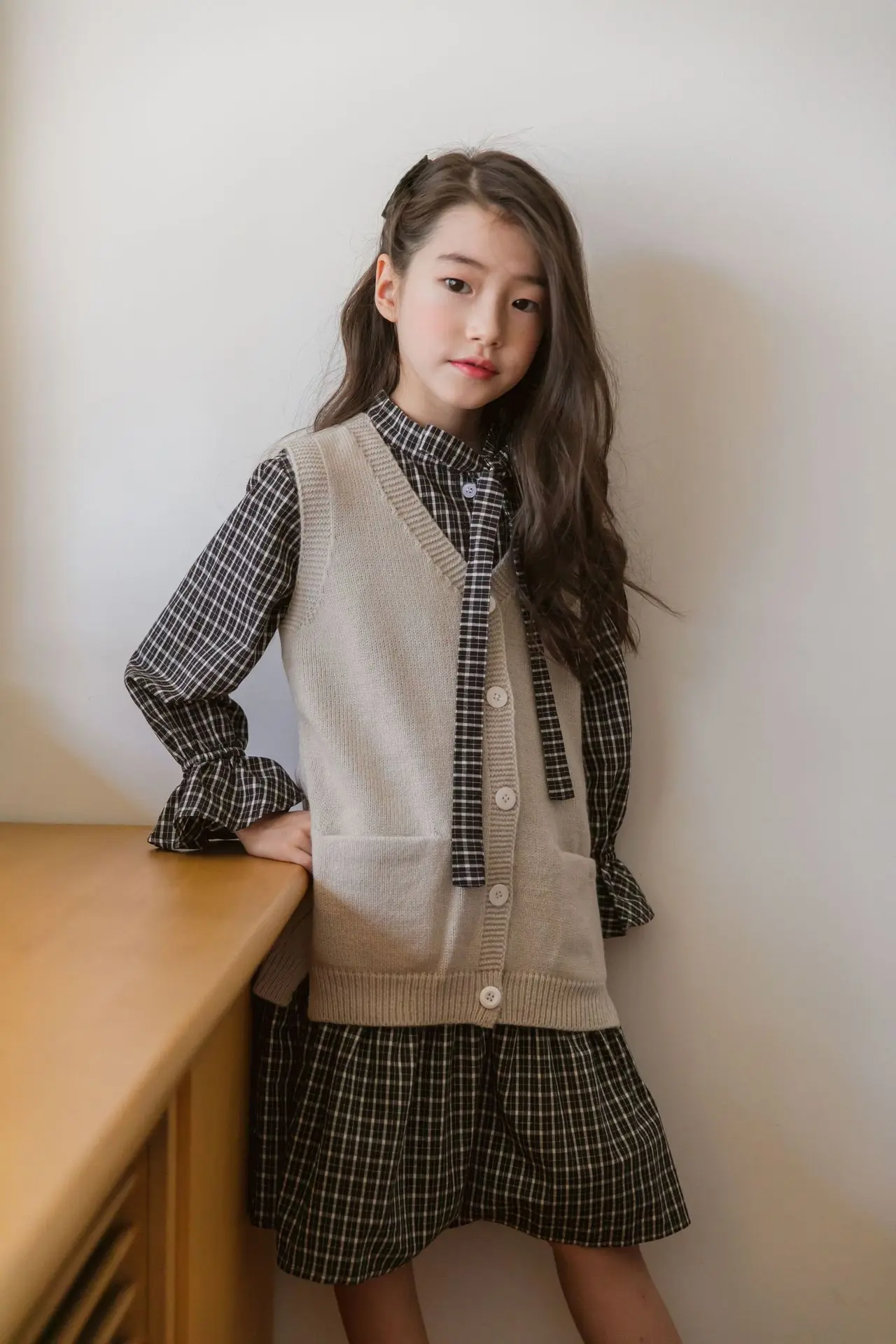 Girls Plaid Dresses and Knit Vest Two-piece Set Baby Girls Casual Clothing Set Kids New Autumn and Winter Clothing Set,#8116