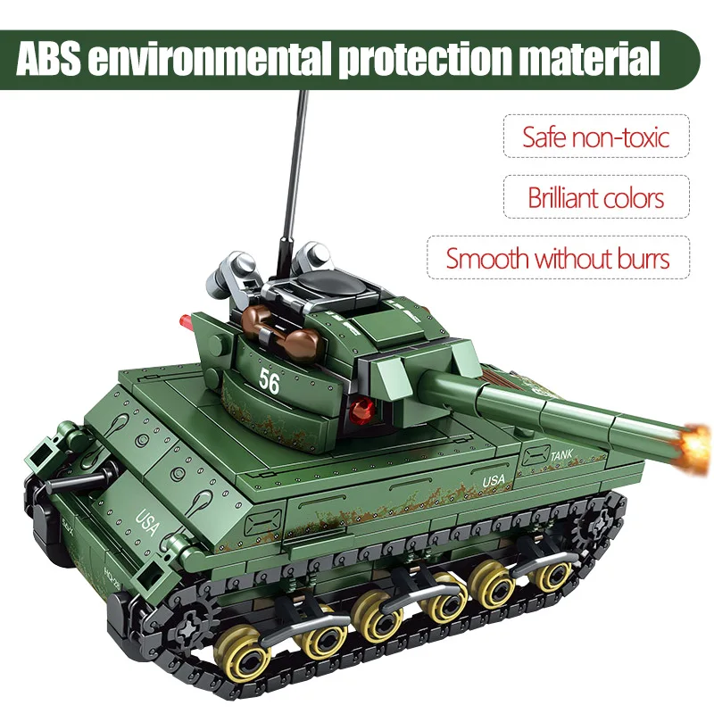 437PCSUSA Sherman M4 Танк строительные блоки техника WW2 Военный Город полицейский солдат