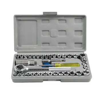 

40 Pcs Car Manual Combination Repair Tool Set Sleeve Wrench Set Durable Long Life Hard Metal Multifunction Auto Parts