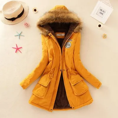 LUZUZI Женская парка повседневная верхняя одежда осень зима милитари пальто с капюшоном зимняя куртка женские меховые пальто женская зимняя куртка s пальто - Цвет: yellow