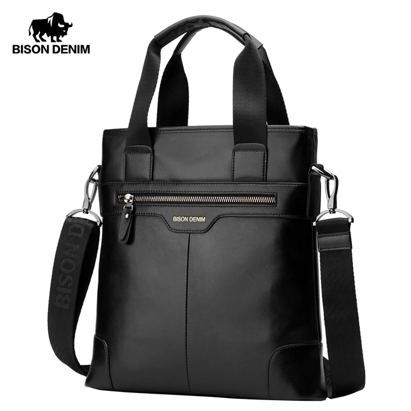 Мужская деловая сумка мессенджер BISON DENIM из натуральной кожи через плечо коровьей