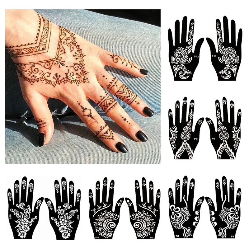 Temporary Tattoo Stencil Hand Henna Body Art Sticker Template Wedding
