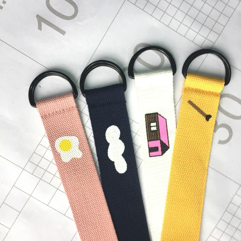 Ремни женские корейские Harajuku BF Забавный мультяшный принт с конфетами цветные пары холщовый ремень с двойным кольцом пряжка женские s высокого качества шикарные