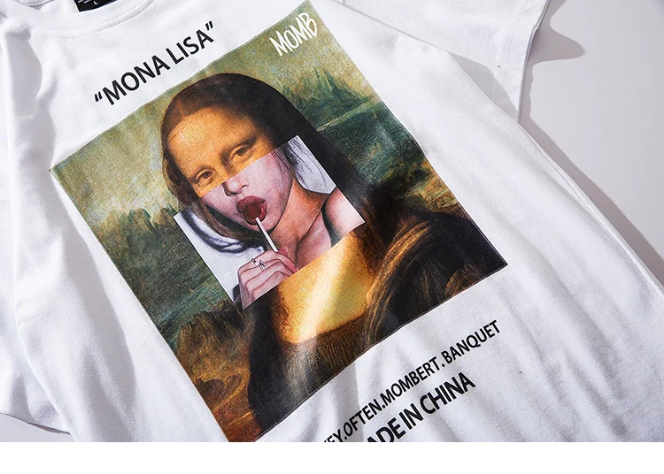 Tide/Брендовые мужские Забавные футболки с коротким рукавом с принтом Mona Lisa, уличная одежда, летняя футболка в стиле Харадзюку в стиле хип-хоп, модная мужская футболка